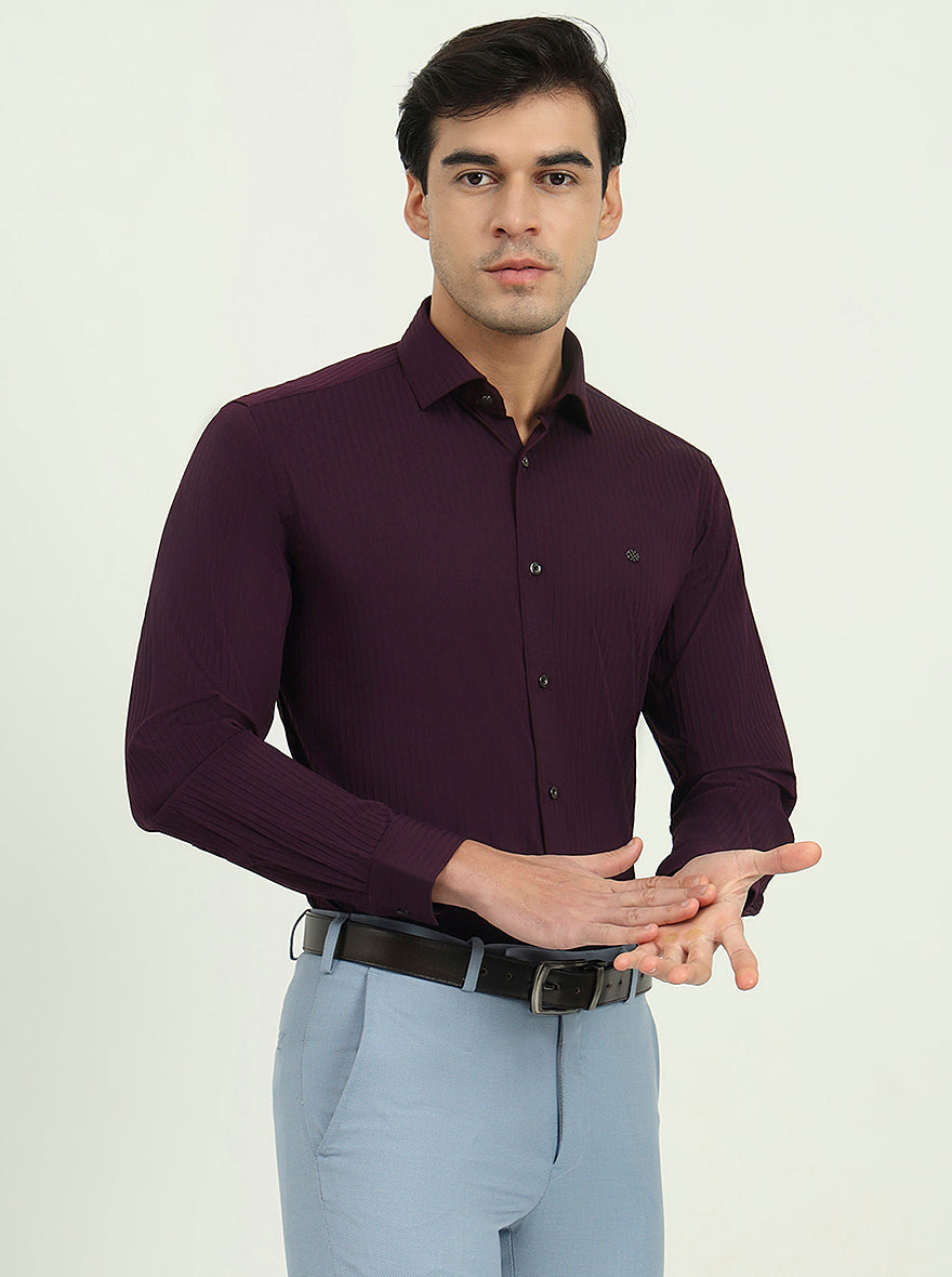 Wine Solid Slim Fit Party Wear Shirt | Greenfibre