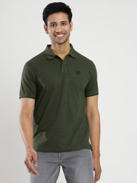 Olive Green Solid Slim Fit Polo T-Shirt | Greenfibre