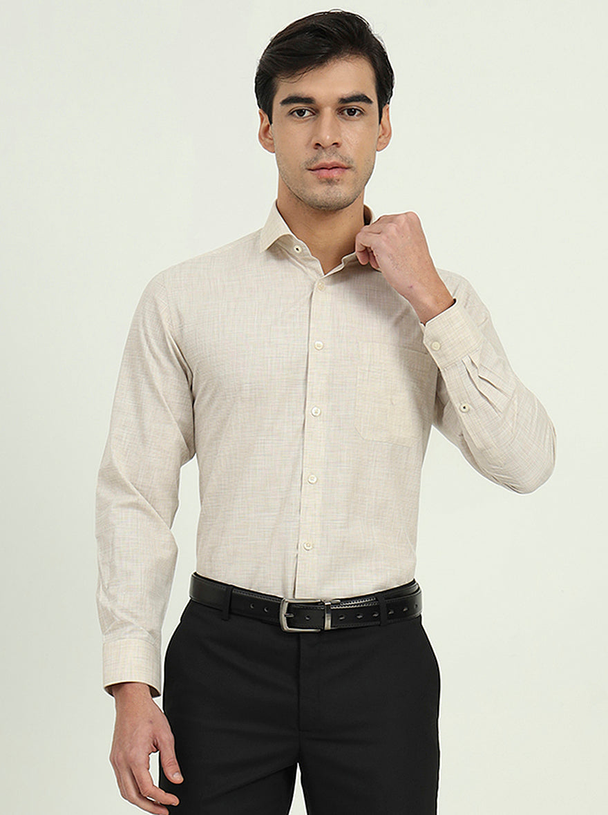 Beige Solid Slim Fit Formal Shirt | Greenfire
