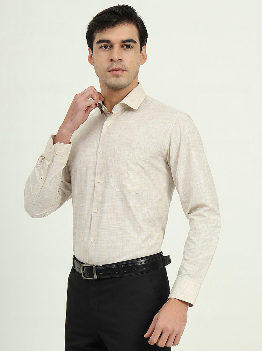 Beige Solid Slim Fit Formal Shirt | Greenfire