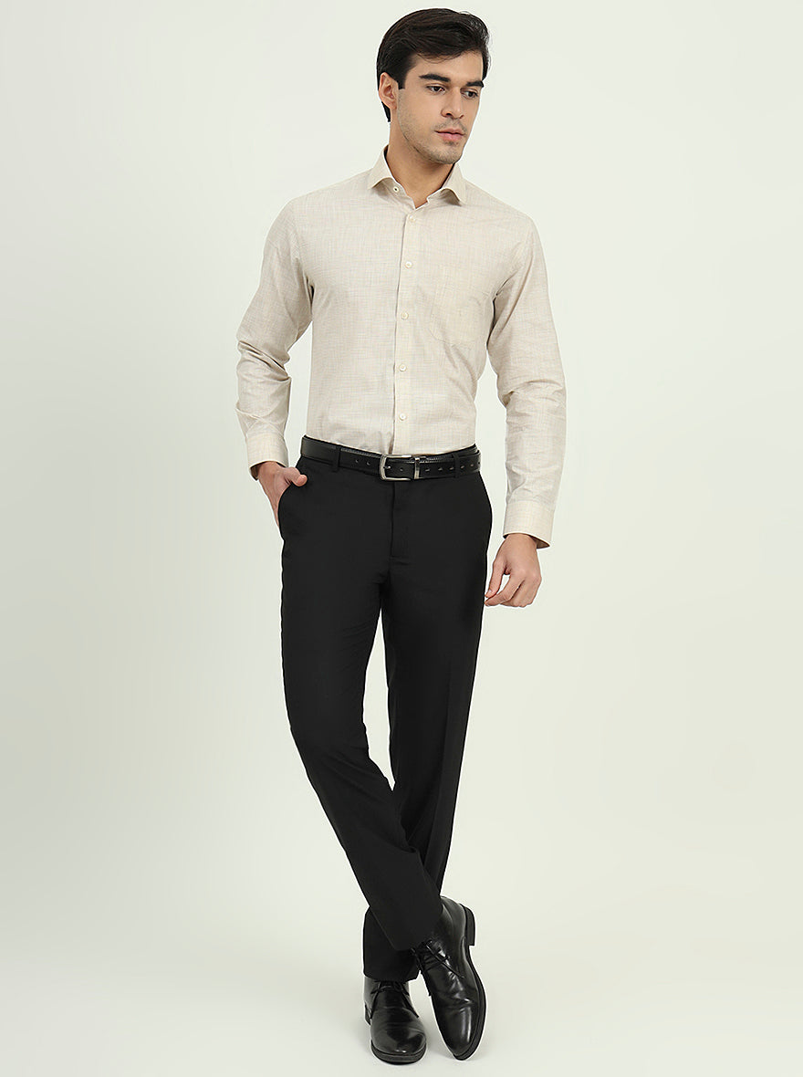 Beige Solid Slim Fit Formal Shirt | Greenfire