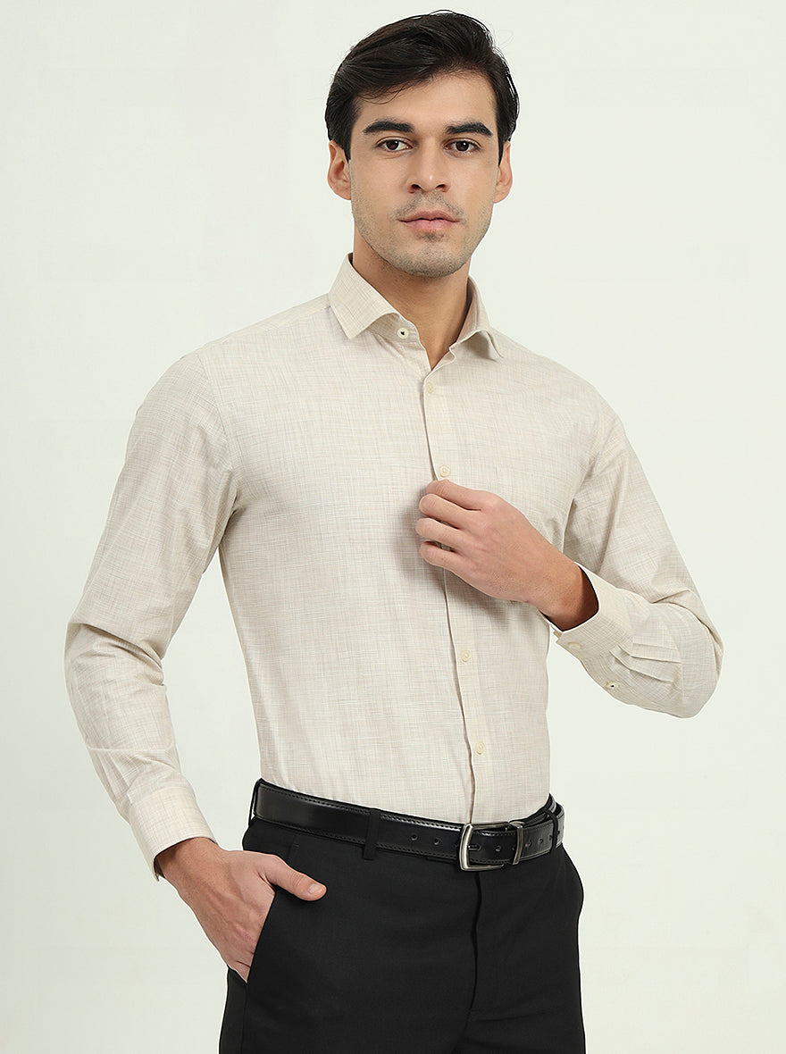 Beige Solid Slim Fit Formal Shirt | Greenfire