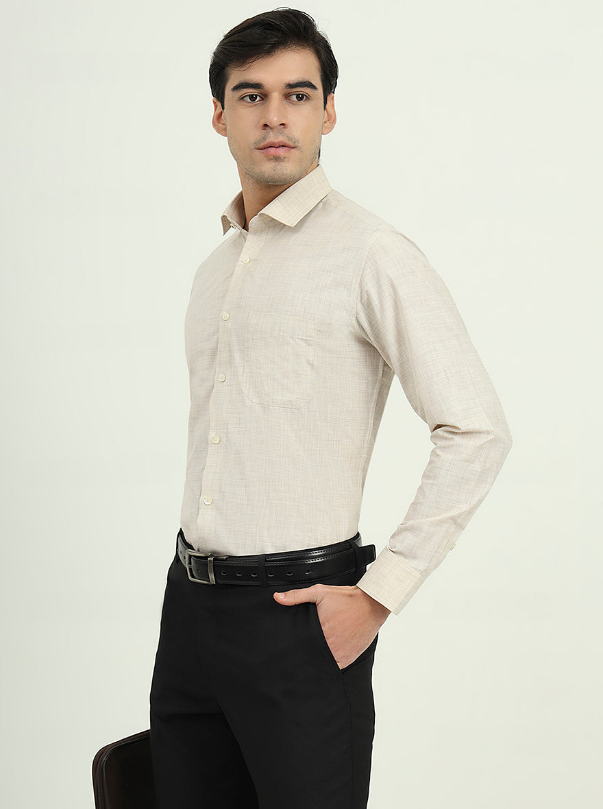 Beige Solid Slim Fit Formal Shirt | Greenfire