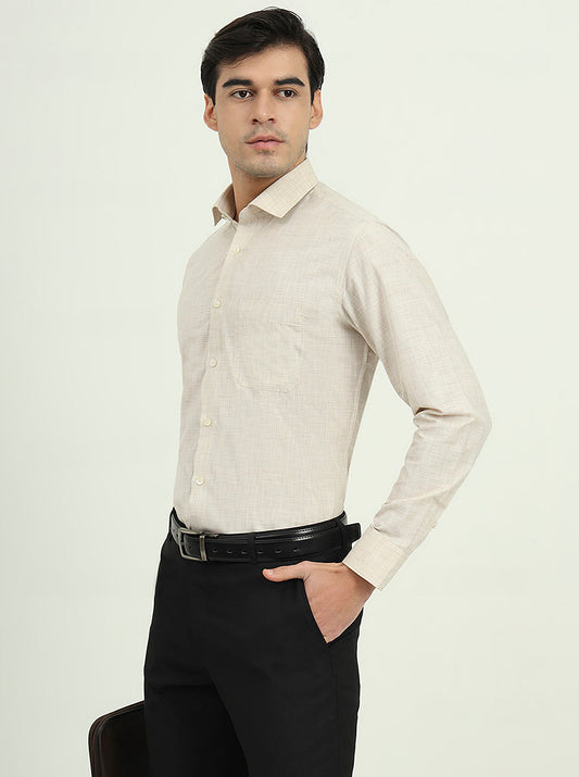Beige Solid Slim Fit Formal Shirt | Greenfire