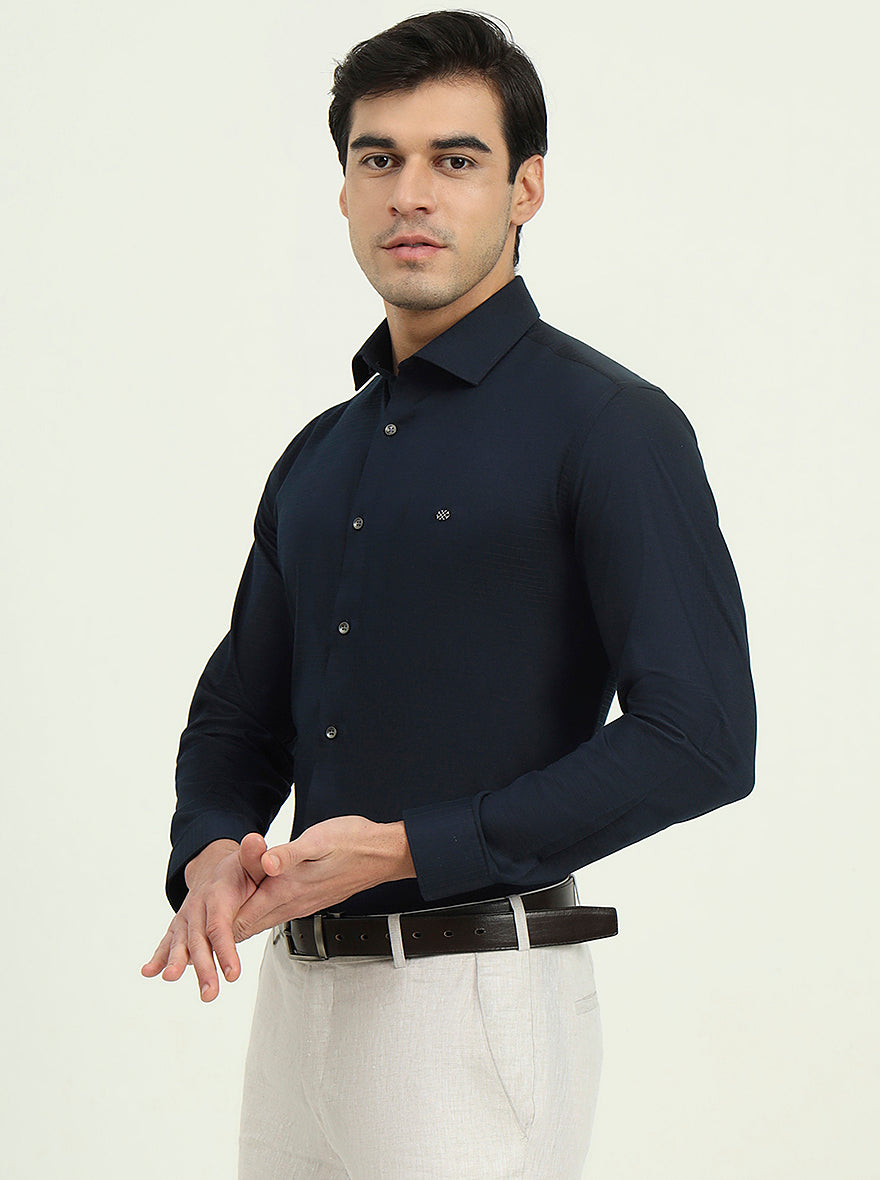 Navy Blue Solid Slim Fit Party Wear Shirt | Greenfibre