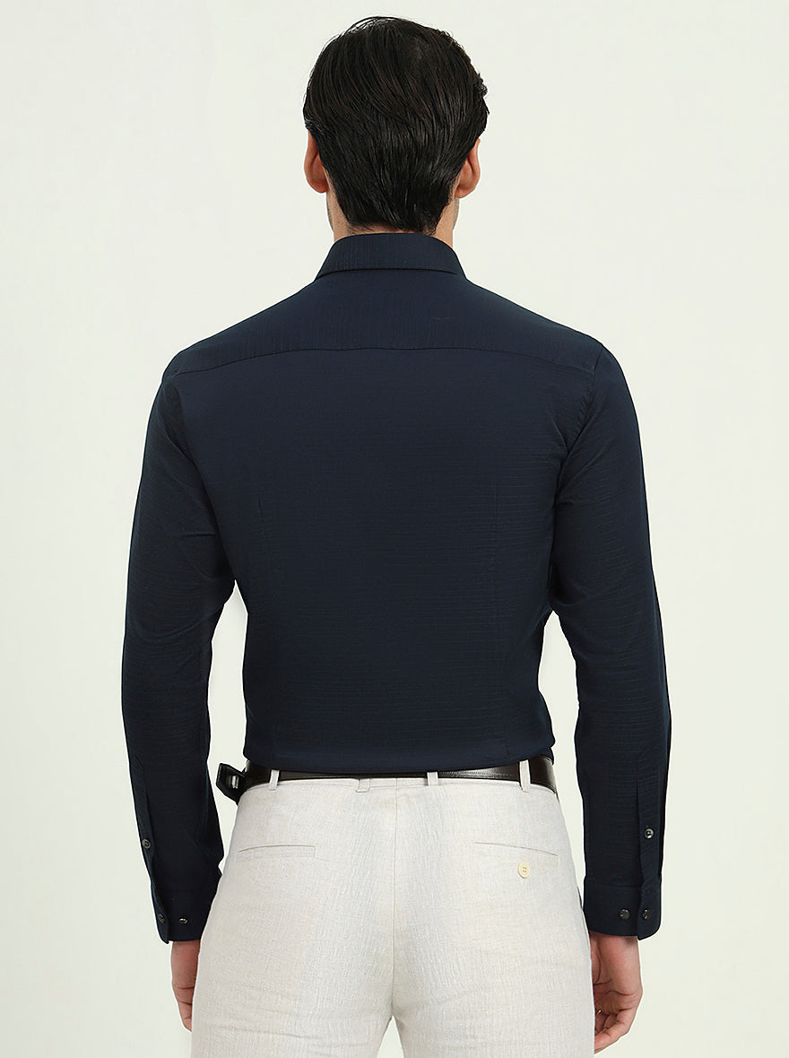 Navy Blue Solid Slim Fit Party Wear Shirt | Greenfibre