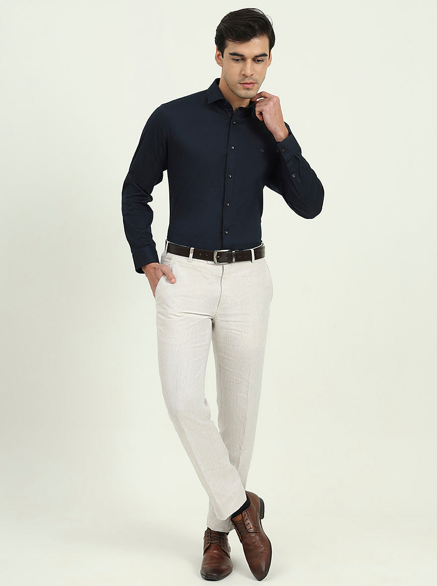 Navy Blue Solid Slim Fit Party Wear Shirt | Greenfibre