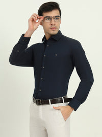 Navy Blue Solid Slim Fit Party Wear Shirt | Greenfibre