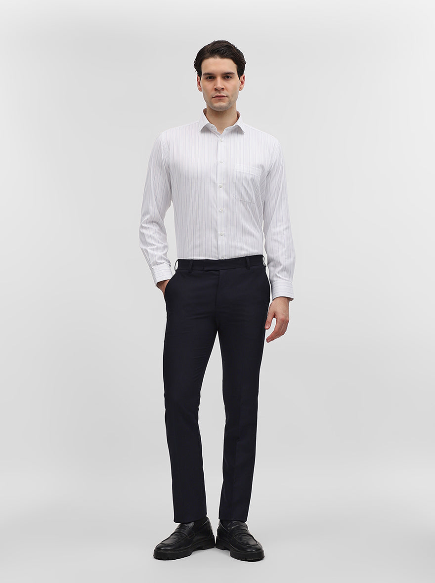 Blue & White Striped Regular Fit Formal Shirt | Greenfibre