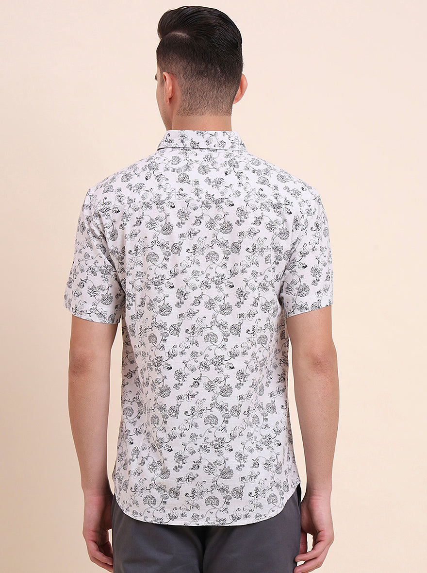 White Printed Slim Fit Casual Shirt | Greenfibre