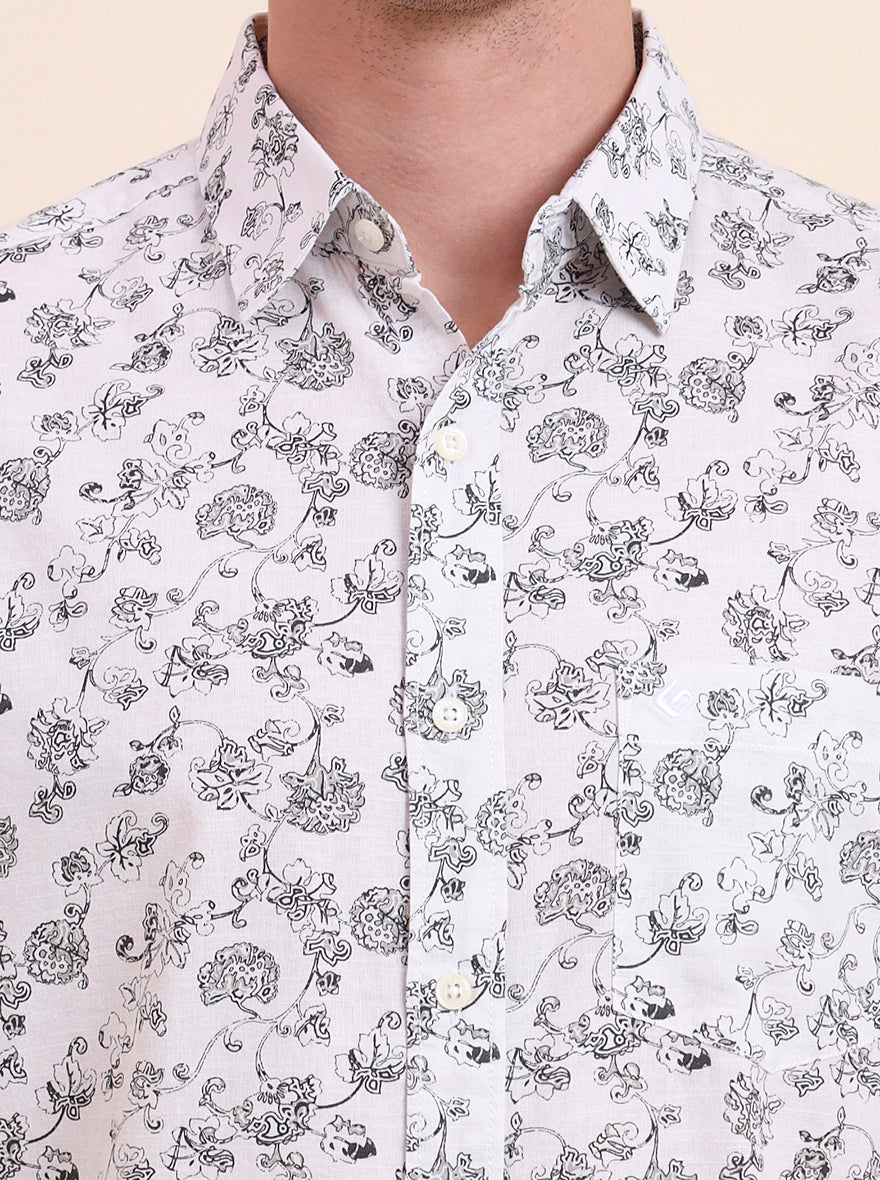 White Printed Slim Fit Casual Shirt | Greenfibre