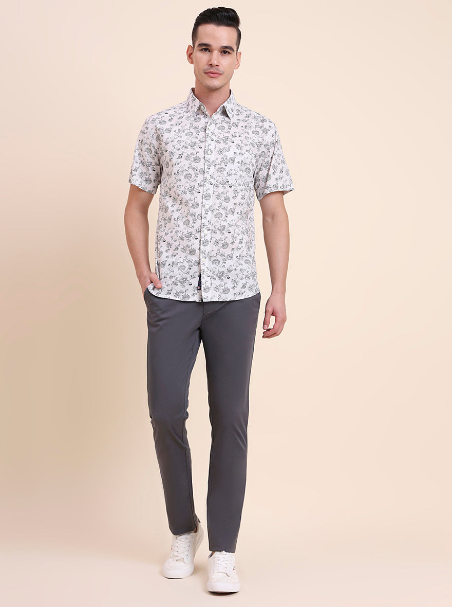 White Printed Slim Fit Casual Shirt | Greenfibre