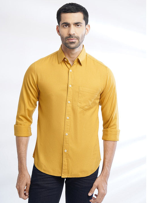 Yellow Solid Slim Fit Casual Shirt | Greenfibre