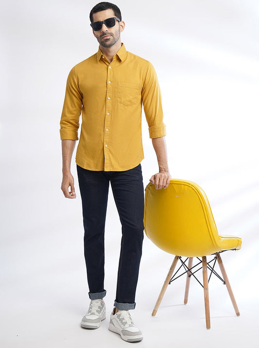 Yellow Solid Slim Fit Casual Shirt | Greenfibre