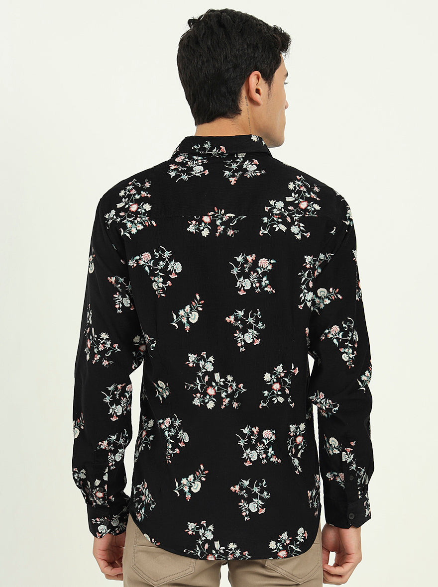 Black Printed Slim Fit Casual Shirt | Greenfibre