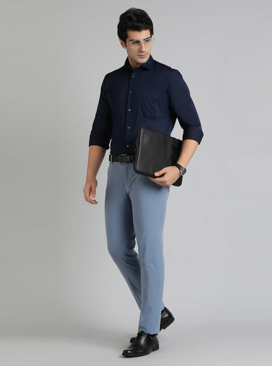 Navy Blue Solid Slim Fit Party Wear Shirt | Greenfibre