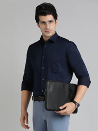 Navy Blue Solid Slim Fit Party Wear Shirt | Greenfibre