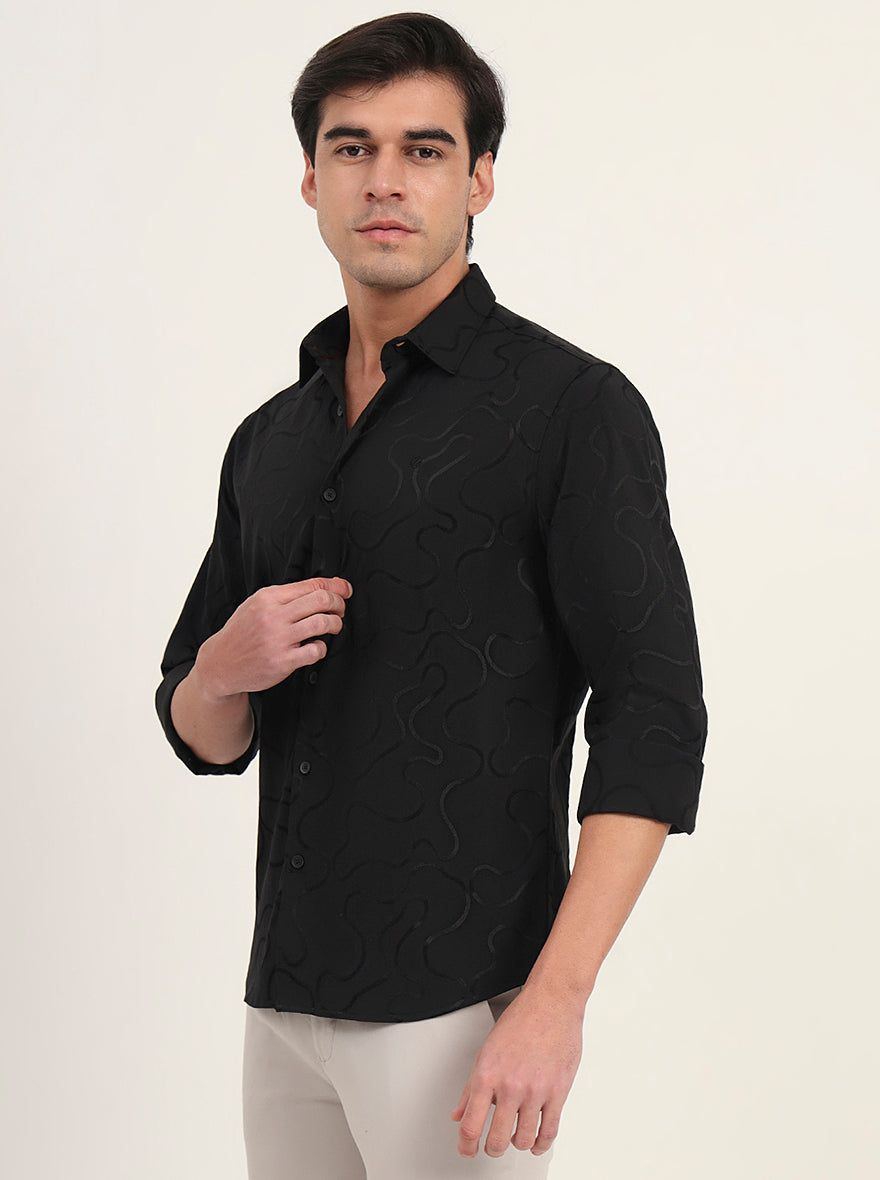 Black Printed Slim Fit Casual Shirt | Greenfibre