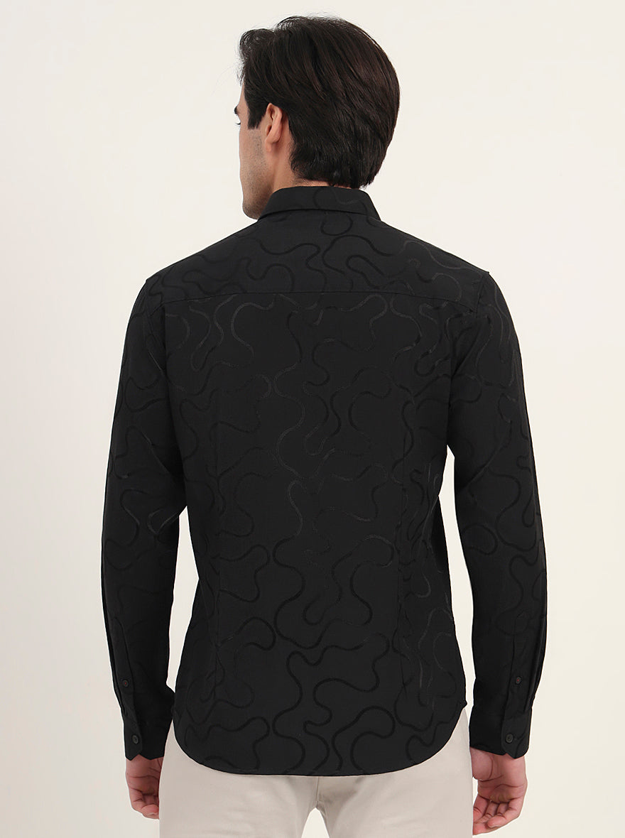 Black Printed Slim Fit Casual Shirt | Greenfibre