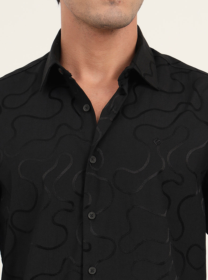 Black Printed Slim Fit Casual Shirt | Greenfibre