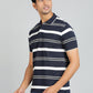 Navy Blue Striped Regular Fit Polo T-Shirt | Greenfibre