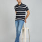 Navy Blue Striped Regular Fit Polo T-Shirt | Greenfibre