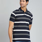 Navy Blue Striped Regular Fit Polo T-Shirt | Greenfibre