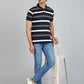 Navy Blue Striped Regular Fit Polo T-Shirt | Greenfibre