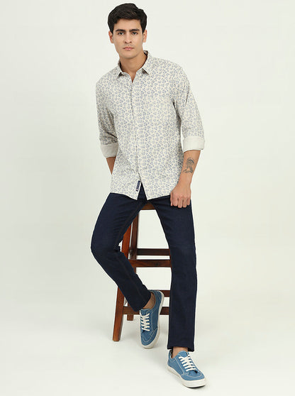 Grey Printed Slim Fit Casual Shirt | Greenfibre