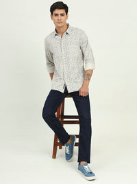 Grey Printed Slim Fit Casual Shirt | Greenfibre