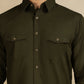 Olive Green Solid Slim Fit Casual Shirt | Greenfibre