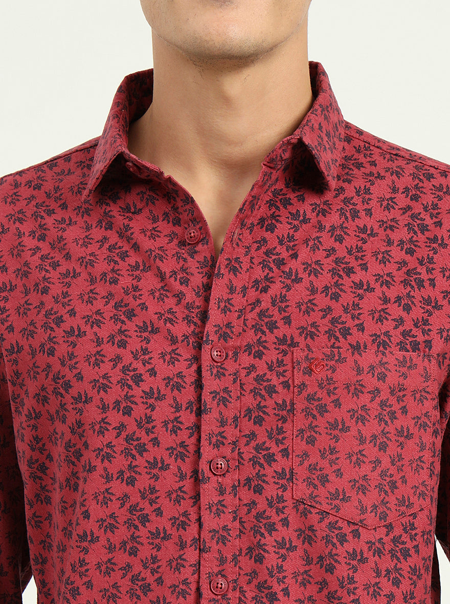 Maroon Printed Slim Fit Casual Shirt | Greenfibre