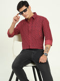 Maroon Printed Slim Fit Casual Shirt | Greenfibre
