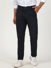 Navy Blue Solid Neo Fit Casual Trouser | Greenfibre