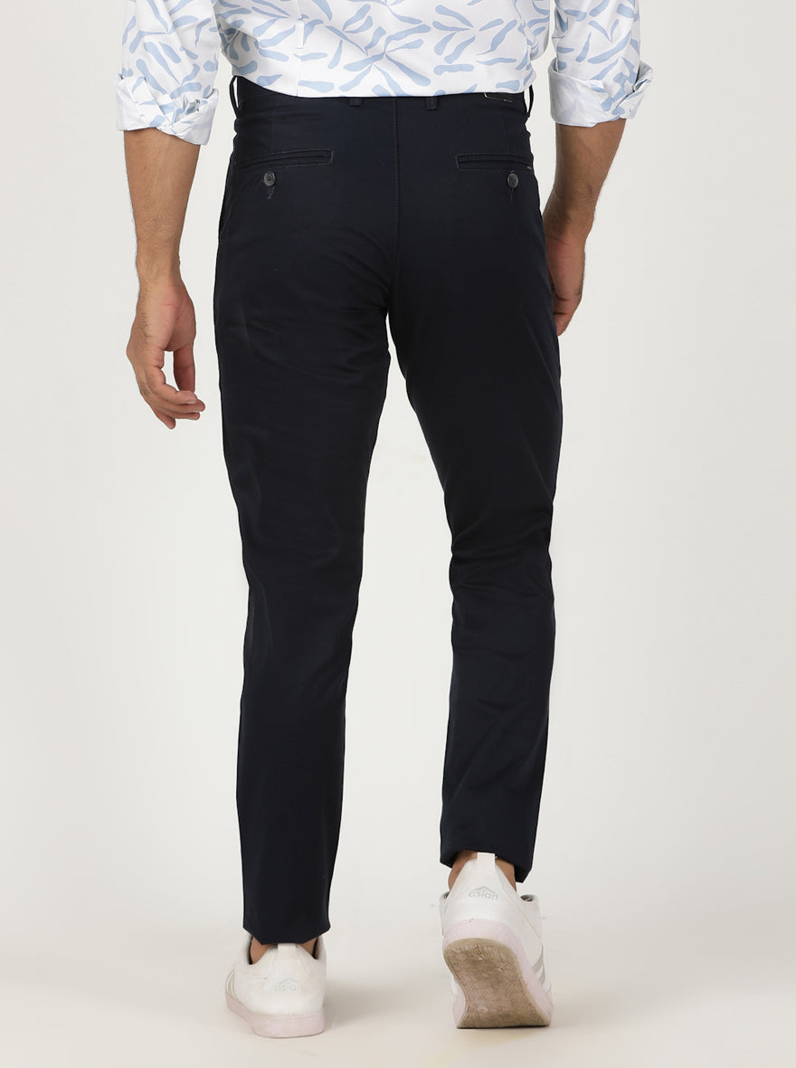 Navy Blue Solid Neo Fit Casual Trouser | Greenfibre