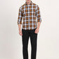 Orange & White Checked Slim Fit Casual Shirt | Greenfibre