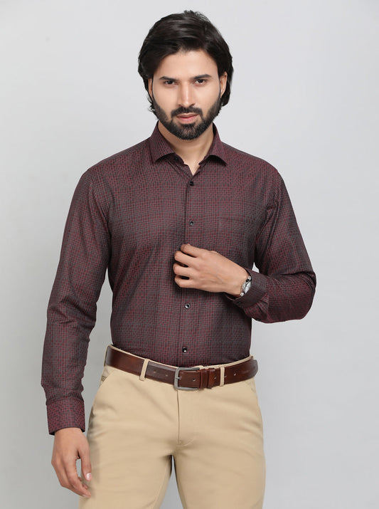 Maroon Checked Slim Fit Formal Shirt | Greenfibre