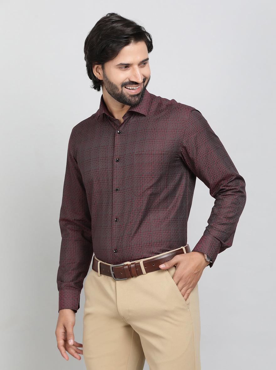 Maroon Checked Slim Fit Formal Shirt | Greenfibre