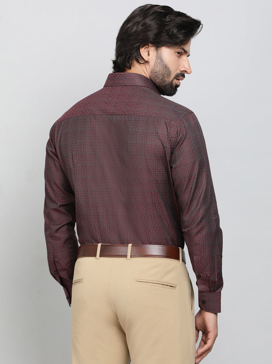 Maroon Checked Slim Fit Formal Shirt | Greenfibre