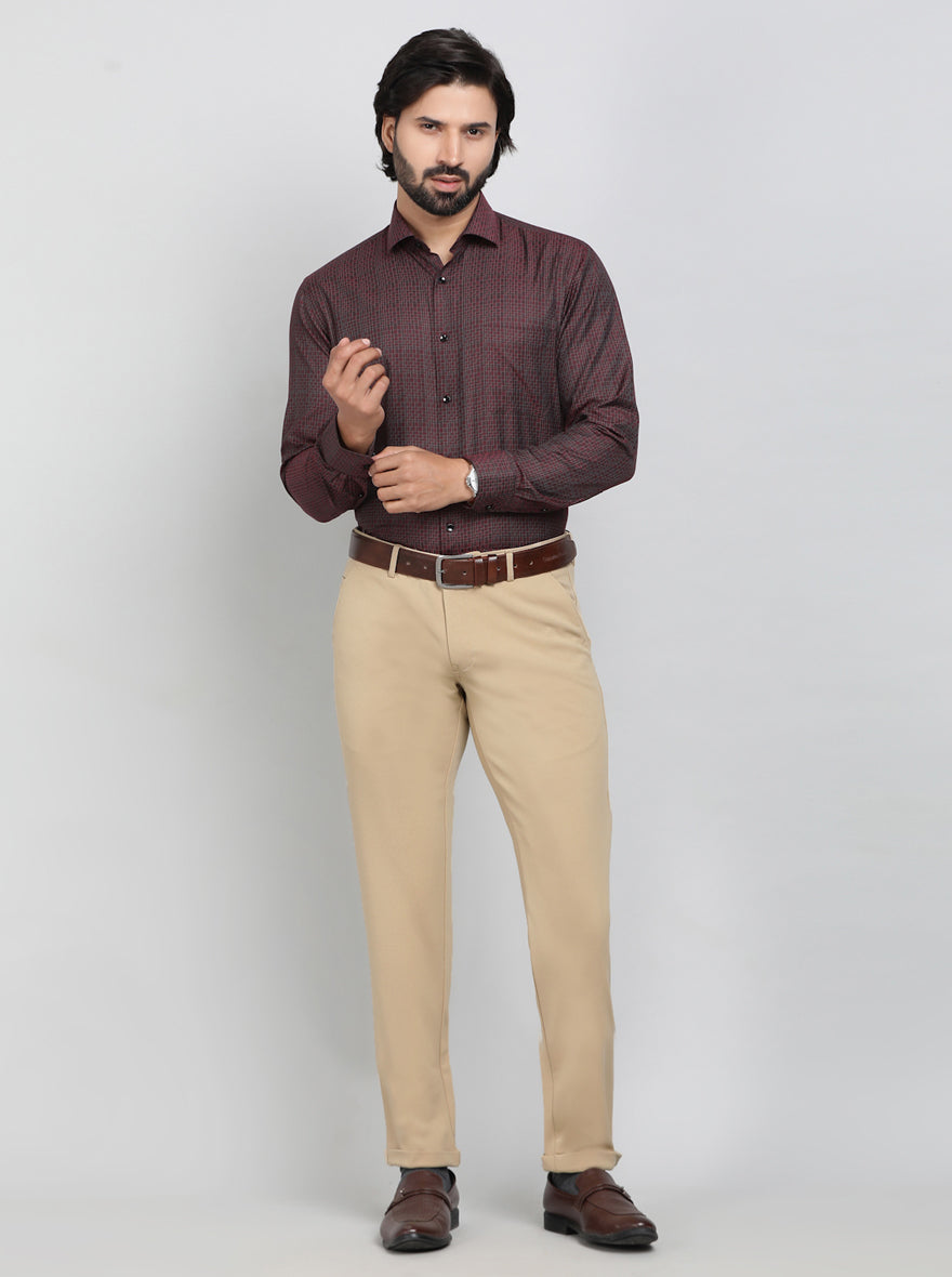 Maroon Checked Slim Fit Formal Shirt | Greenfibre