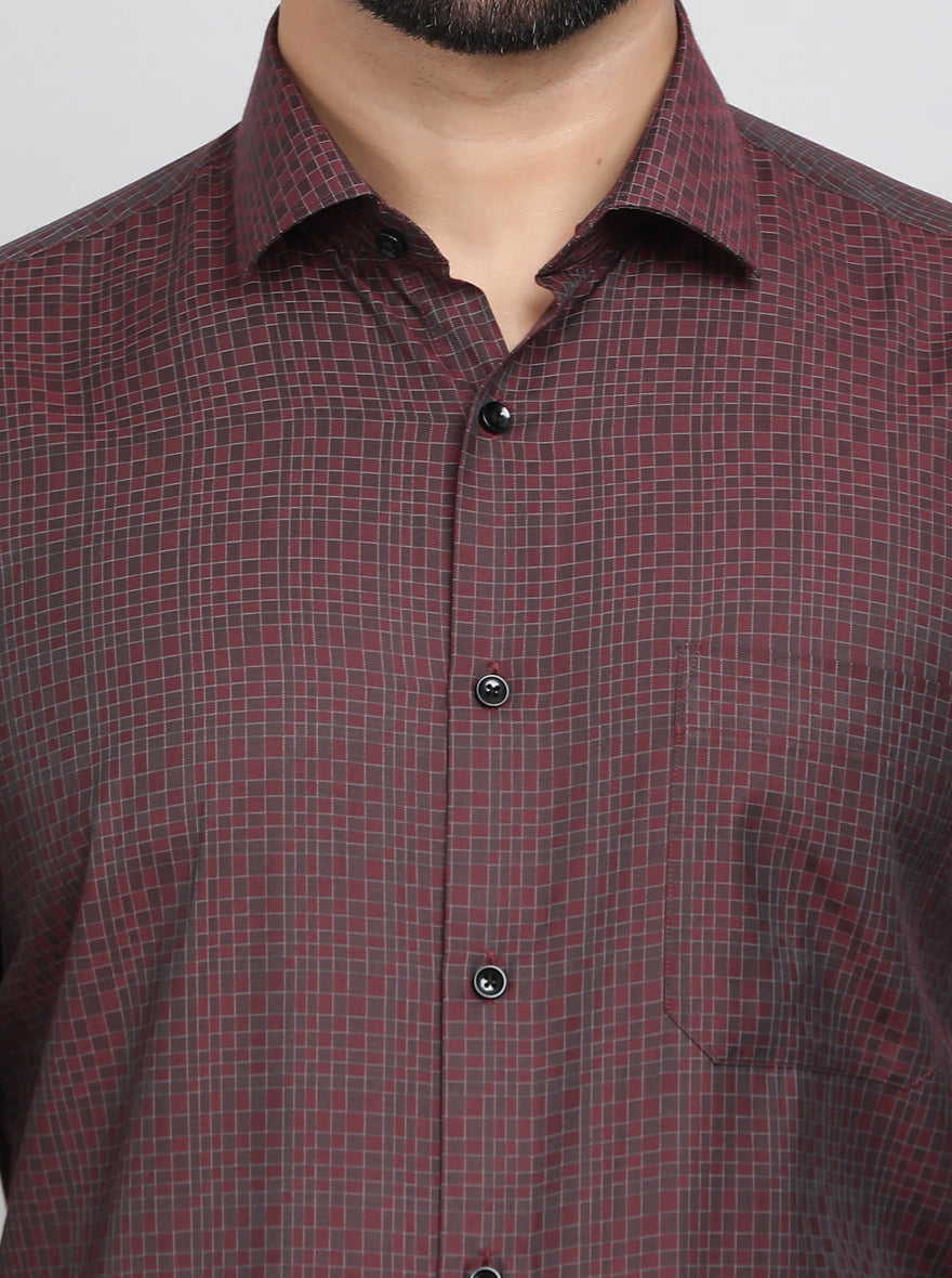 Maroon Checked Slim Fit Formal Shirt | Greenfibre