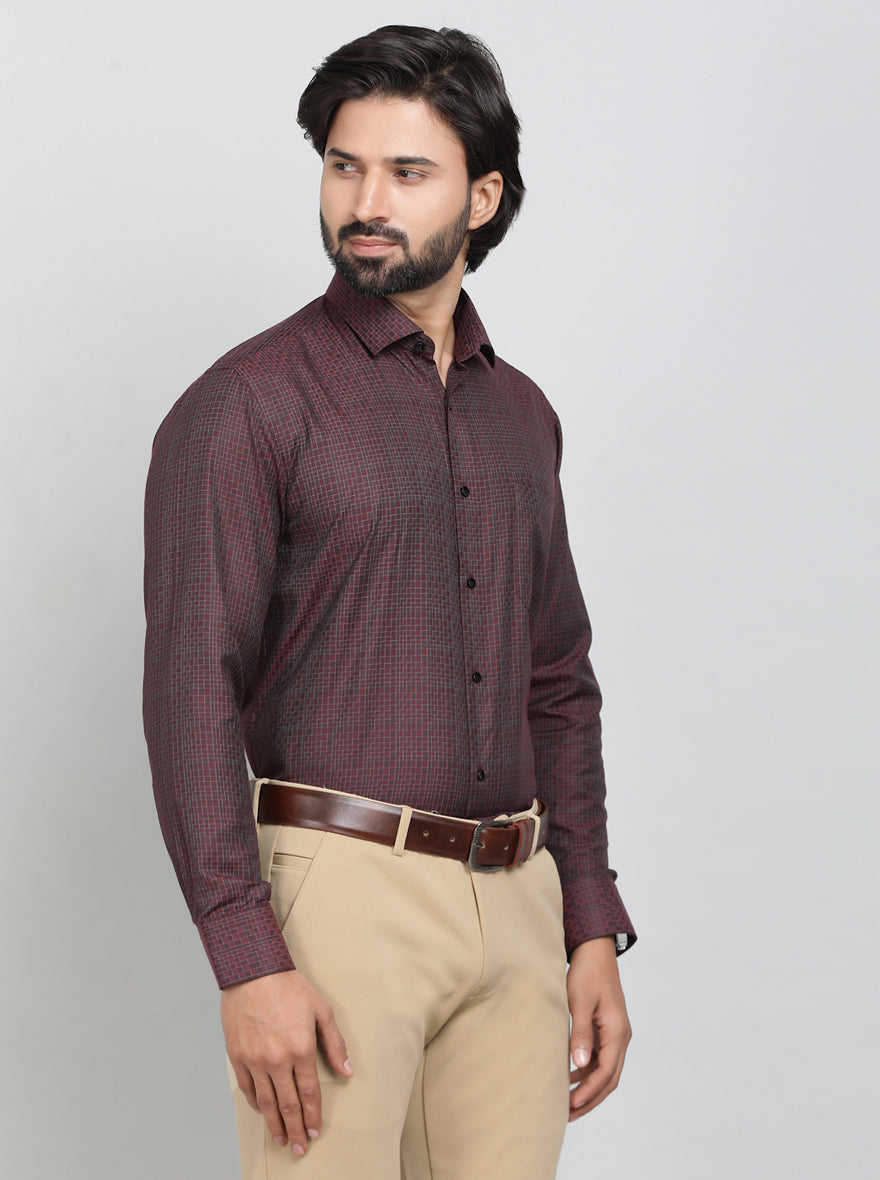 Maroon Checked Slim Fit Formal Shirt | Greenfibre