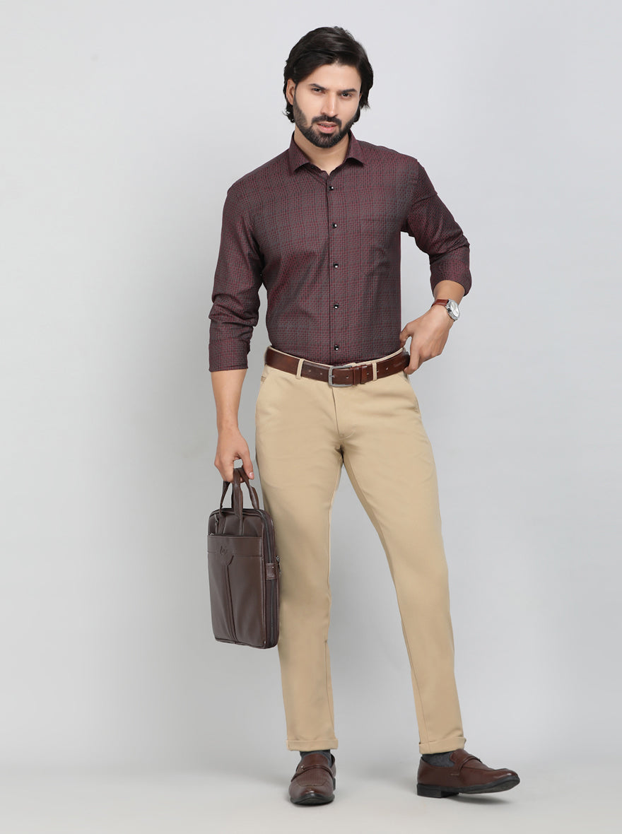 Maroon Checked Slim Fit Formal Shirt | Greenfibre