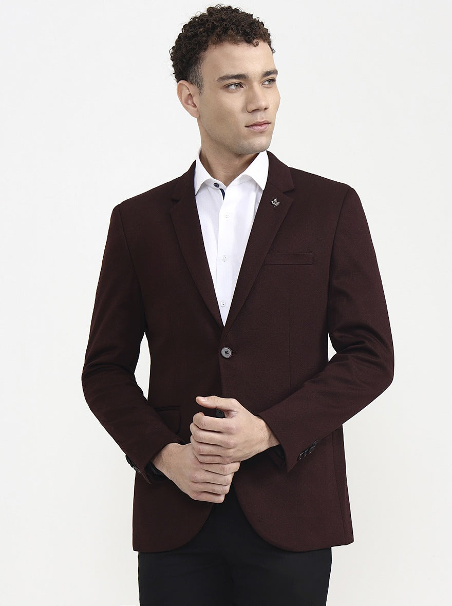 Maroon Solid  Blazer | Greenfibre