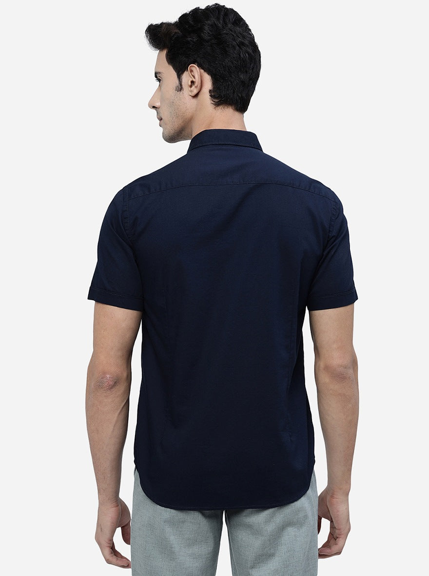 Navy Blue Solid Smart Fit Semi Casual Shirt | Greenfibre