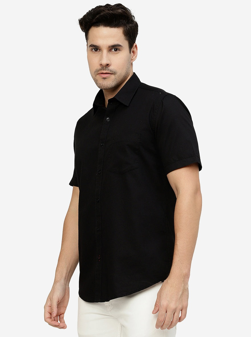 Black Solid Smart Fit Semi Casual Shirt | Greenfibre