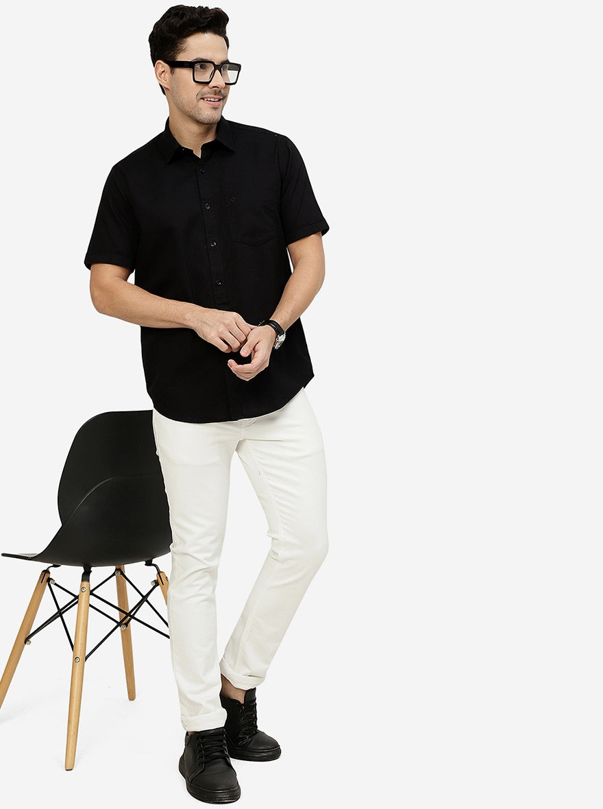 Black Solid Smart Fit Semi Casual Shirt | Greenfibre