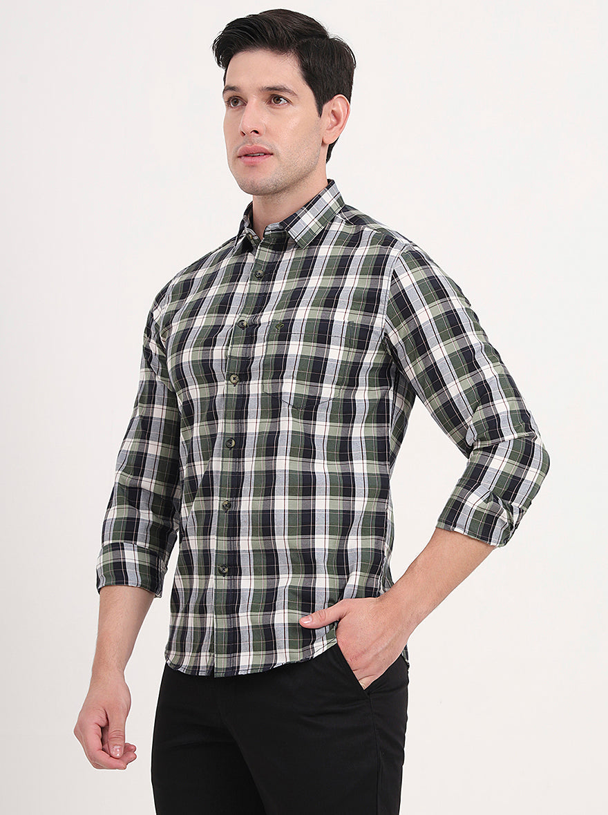 Green Checked Slim Fit Casual Shirt | Greenfibre