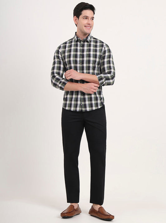 Green Checked Slim Fit Casual Shirt | Greenfibre