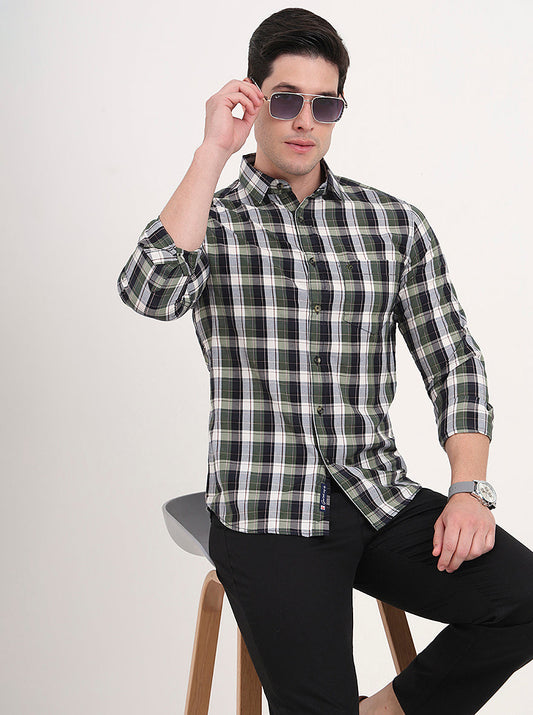 Green Checked Slim Fit Casual Shirt | Greenfibre